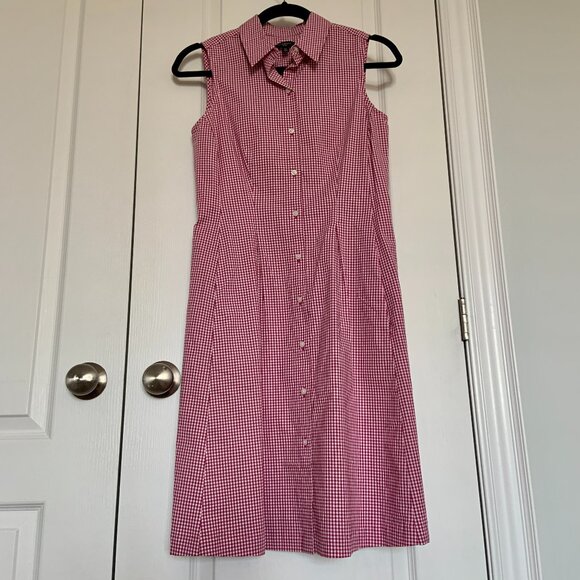Women's Talbots Midi Sleeveless Pink White Gingham Shirt Dress Cotton Size 4P - Picture 1 of 7